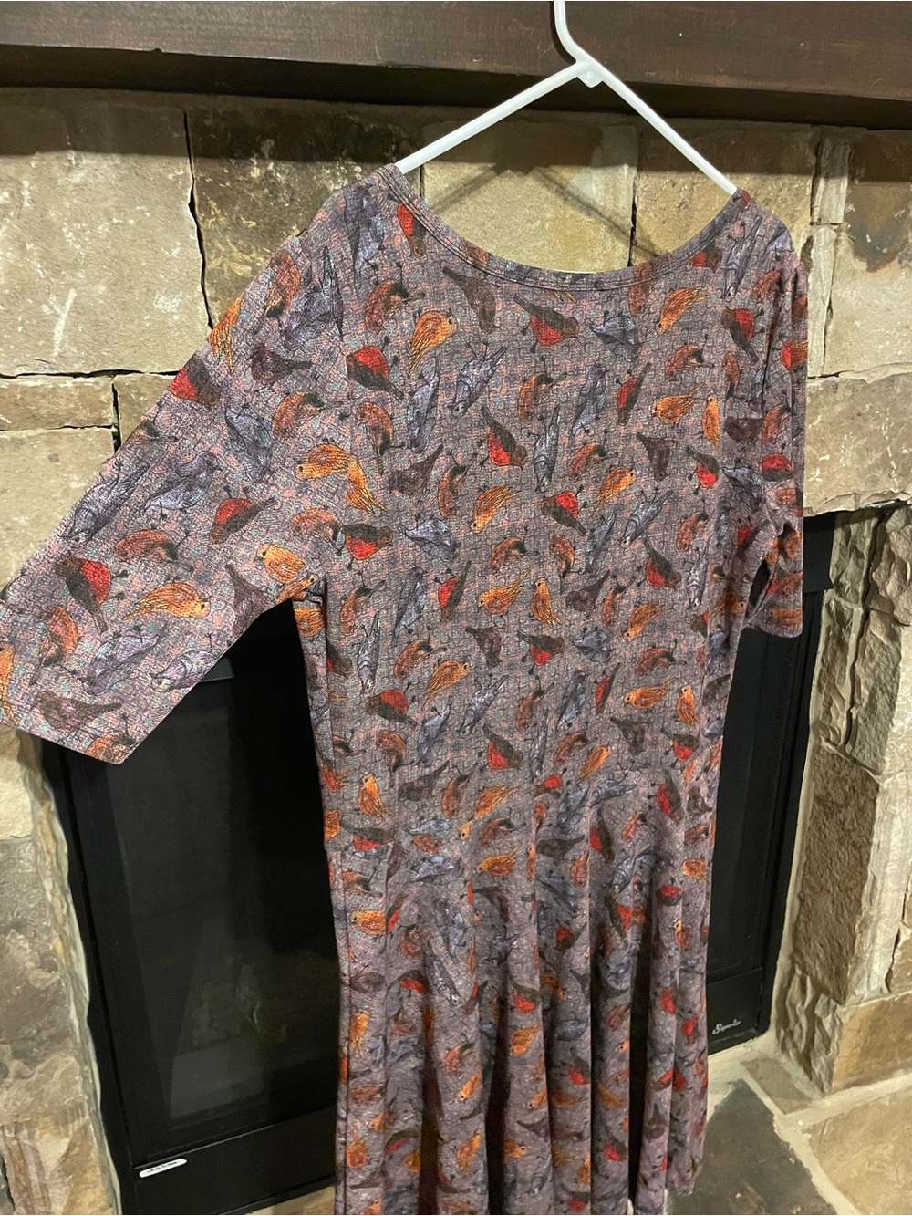 LuLaRoe Carly Swing Dress Plus Size 3XL Gray Bird Nature Print Short Sleeve - Picture 4 of 7